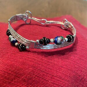 Cloisonne Beaded Sterling Silver Wrapped Wire Bracelet